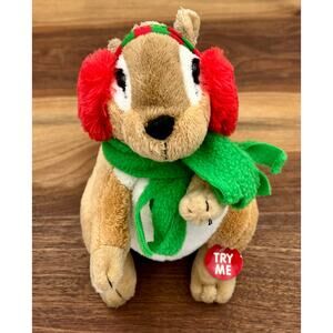 Sound and Light Singing Christmas Chipmunk w Hat & Scarf 7”